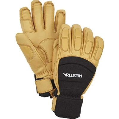 Image de Hestra Gants d&#039;hiver en cuir à 5 doigts coupe verticale CZone vent et imperméable l&#039;eau polyvalent pour le ski, snowboard la neige Noir/marron clair 8