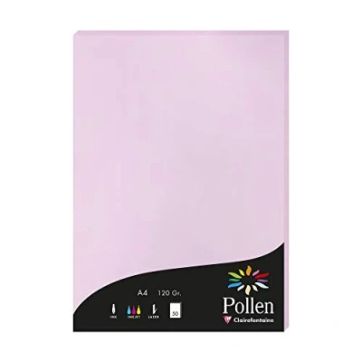 Image de Clairefontaine 4252C Étui de 50 Feuilles Format A4 (21x29,7cm) 120g/m² Coloris Lilas Papier d&#039;Invitation Evènements et Correspondance Gamme Pollen Premium Lisse