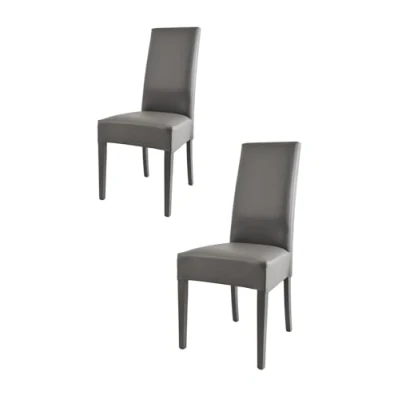 Image de Tommychairs Set 2 chaises LUISA pour cuisine, bar et salle à manger, robuste structure en bois de hêtre peindré gris foncé, assise dossier rembourrés revêtus cuir artificiel foncé