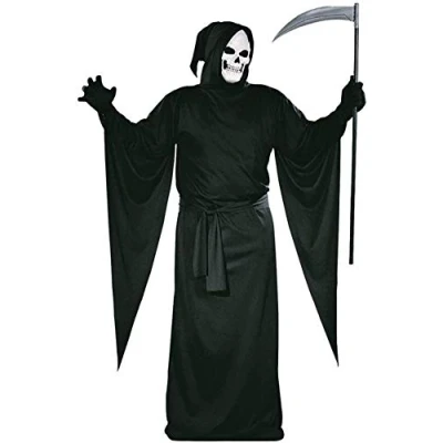 Image de Tante Tina Déguisement bourreau, faucheuse, Halloween Robe longue avec capuche pointue Noir L (54/56)