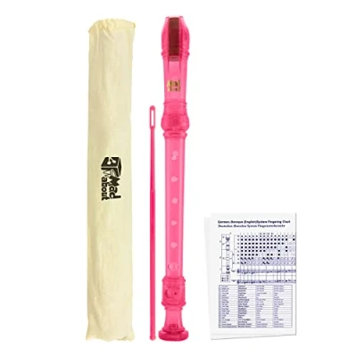 Image de Mad About REC01 flûte à bec, bec scolaire soprano avec sac, tige de nettoyage et tableau des doigtés Rose