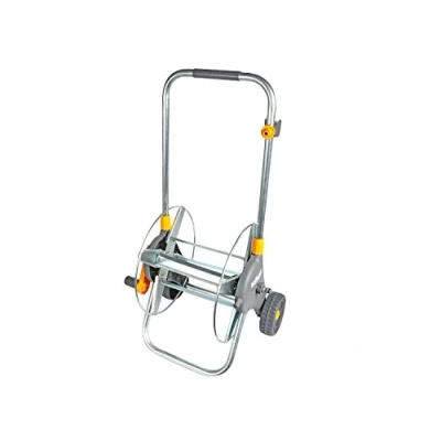 Image de HOZELOCK Dévidoir Chariot Métal Pro 60 M Non Équipé : sur Roues 60M, Stable, Robuste avec son Tambour Métallique, Poignée de Traction Télescopique Souple et Confortable [2437R0000]