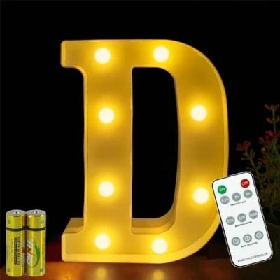 Image de HONPHIER® Lettres Lumineuses Lampe à Lettre Alphabet Lumineux LED Télécommande Lumières Decoration Opérateur Piles pour Fête Mariage Noël Maison Bar Décoration (D)