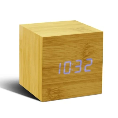 Image de Gingko GK08B11 Click Clock Réveil Cube Effet Hêtre LED Bleu