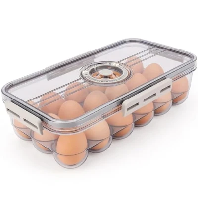 Image de Belle Vous Boite a Oeufs Frigo avec Couverlce à Date Range en Plastique Sans BPA 18 Trous Porte Oeuf Portable &amp; Empilable Choix du Jour Mois Transparent