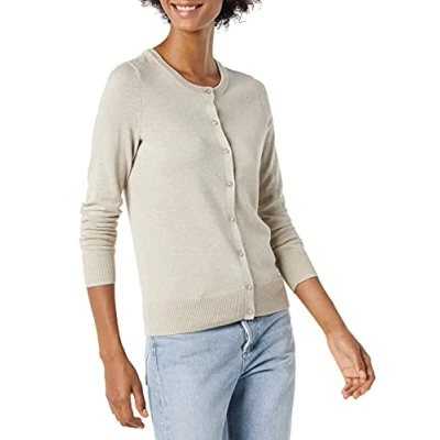 Image de Amazon Essentials Gilet Col Rond Léger (Grandes Tailles Disponibles) Femme, Avoine Chiné, XL