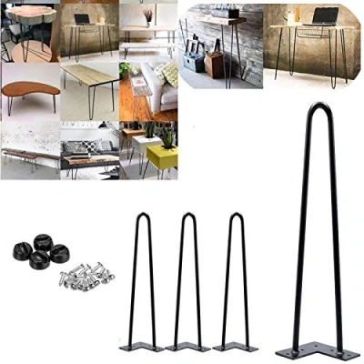 Image de dicn Lot de 4 pieds table en épingle à cheveux pour basse, armoire, bureau acier massif, deux tiges 10 mm d&#039;épaisseur, construction entièrement soudée, trous pré percés, noir 35 cm