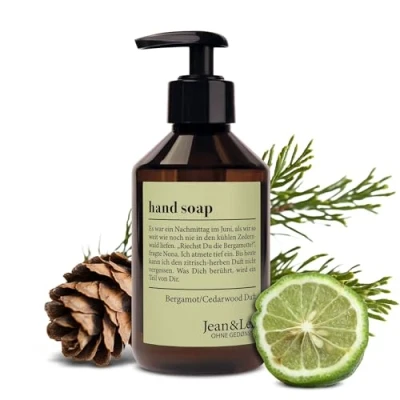 Image de Jean &amp; Len savon pour les mains Bergamot Cedarwood, nettoie abîmées, convient un usage quotidien, liquide en distributeur à pompe, parfum rafraîchissant, végétalien, 250 ml