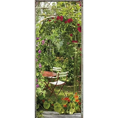 Image de Trompe l&#039;oeil porte Adhésif Jardin Fleuri, Polyvinyle, Multicolore, 83 x 0, 1 204 cm
