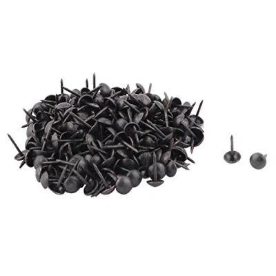 Image de sourcingmap 200pcs Clou Tapissier Pointe Tapis Punaise Pour Meuble Table Metal Rond noir 7 x 13mm