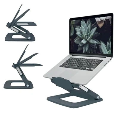 Image de LEITZ Support pour Ordinateur Portable 13&quot; à 15&quot; avec Hauteur &amp; Angle Réglables et 6 Pré réglages, Format Compact, 80% Plastique Recyclé 100% Recyclable, Gamme Ergo, Coloris gris (64240089)