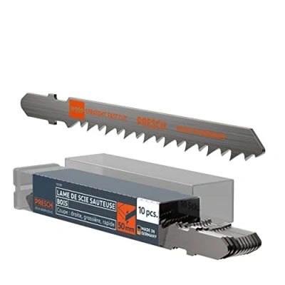 Image de Presch Lames de scie sauteuse bois 10 pièces Découpe droite et rapide (5 50 mm) haute longévité à emmanchement en T pour toutes les scies sauteuses Lame
