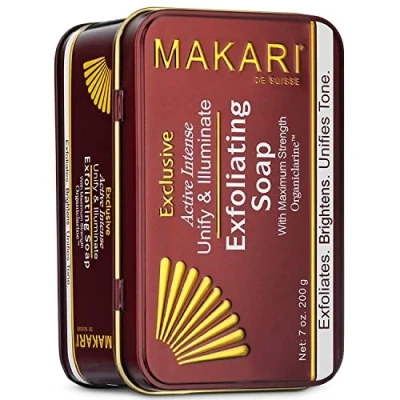 Image de Makari Exclusive Savon Éclaircissant et Exfoliant (7 oz.) à base d’Organiclarine™ Soins éclaircissants anti taches, cicatrices acnéiques, vergetures hyperpigmentation.