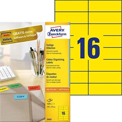 Image de AVERY/Zweckform étiquettes, 105 x 37 mm, jaune, sans cadre