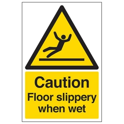 Image de vsafety 63044 an s Panneau d&#039;avertissement &quot;Attention sol glissant lorsque mouillé General, autocollant, Portrait, 150 mm x 200 mm, noir/jaune