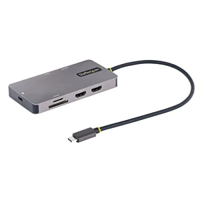 Image de StarTech.com Adaptateur Multiport USB C Vidéo Double HDMI 4K 60Hz Hub A 5 Gbps à 2 Ports, 100W PD Pass Through, GbE, SD/Micro SD, Station d&#039;Accueil/Mini Dock, Câble 30cm (120B USBC MULTIPORT)