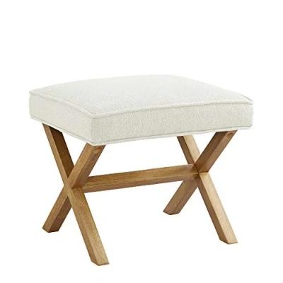 Image de Amazon Basics Pouf en X, Mid Century moderne, tabouret de style ottomane, Lin, 50,8 cm large, Carrée, Ivoire (Anciennement marque Rivet)