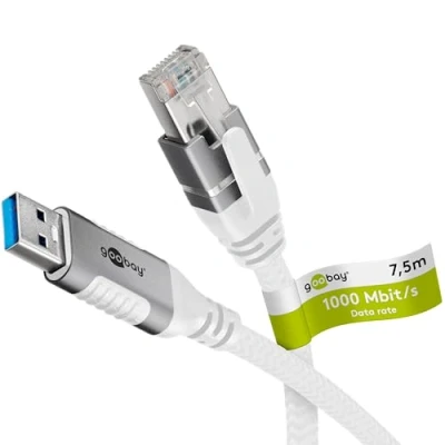Image de Câble Ethernet USB A 3.0 vers RJ45 GOOBAY 7,5 m Puce intelligente intégrée Noir