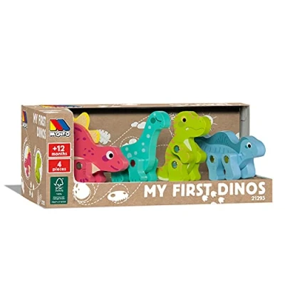 Image de Dinosaures en Bois Molto My First Dinos, avec 4 articulés Qui donnent Une Plus Grande Valeur ludique. Chaque Dinosaure rappelle Un Vrai Dino, Devinez lequel.