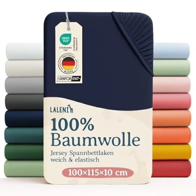 Image de Laleni Draps Housses 100x115 cm en Jersey Drap Housse Bebe Hexagonal certifié Oeko TEX Berceau 100% Coton lit Parapluie Matelas et Linge de Bleu