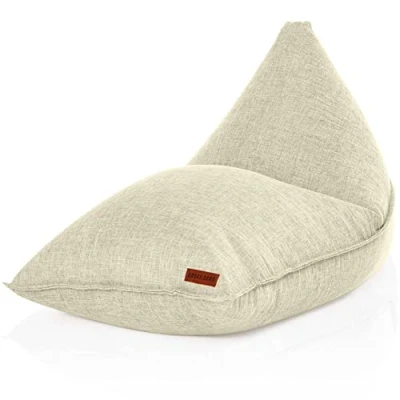 Image de Green Bean© Pouf Triangle 150x100x100cm avec 220 litres de Remplissage Perles EPS Doux et Moelleux Lavable Intérieur Tissu Coussin Sol d&#039;assise Beige