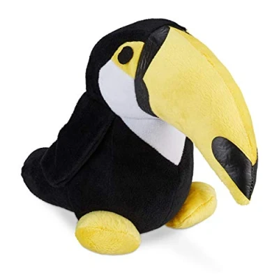 Image de Relaxdays Butoir de Porte Toucan, pour Le Sol, Tissu Doux, arrêt décoratif intérieur, 1 kg, 20 cm Haut, Noir/Jaune, élément