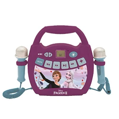 Image de Lexibook Disney la Reine des Neiges 2 Lecteur musical karaoké portable pour enfants Micros, Effets lumineux, Bluetooth, Enregistrement/changement de voix, Batteries rechargeables,Violet,MP320FZZ