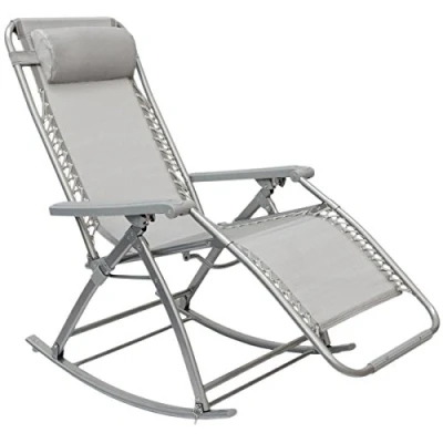 Image de AMANKA Chaise Longue berçante de Transat à Bascule Jardin Rocking Chair Pliable et inclinable avec Repose Pieds Dossier réglable en Acier env 178x70cm Poids supporté Max 120 kg Gris