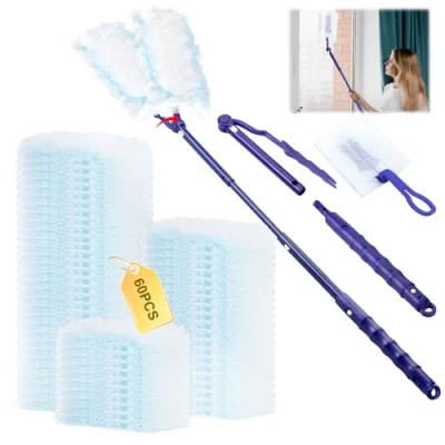 Image de Ensemble de Recharge 60 Pièces pour Swiffer Staubmagnet Plumeau Swiffer, Pack avec 1 Poignée, Perche Télescopique Poussière et Saleté Animales