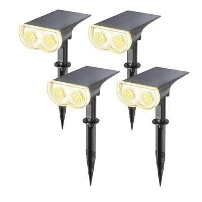 Image de Linkind Spot Solaire Extérieur, LED Lampes Solaires Etanche IP67, Projecteur Réglable 650LM avec 2 Modes d&#039;Éclairage, Lumière Chaude pour Jardin, Cour, Allée, Chemin, 4 Pack