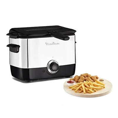 Image de Moulinex Friteuse à huile, Capacité 1 L d&#039;huile, 600 g de frites, Pour 2 portions, Température 150C 190C, Compact, Hublot contrôle, Minifrito AF220010, Noir/Argenté