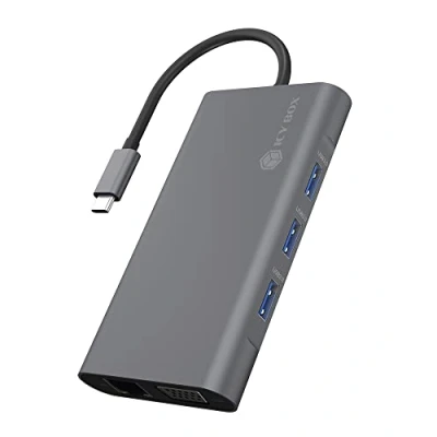 Image de ICY BOX Station d&#039;accueil USB C (10 en 1) avec 1x HDMI &amp; VGA, Docking pour Ordinateur Portable (Gigabit Ethernet, 3 Ports 3.0, PD 100W), IB DK4040 CPD