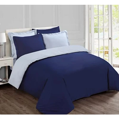 Image de Vision Parure de lit Réversible Bicolor Marine/Gris Set Housse Couette 240x220 cm avec 2 taies d&#039;oreiller pour Kingsize Personnes 100% Coton