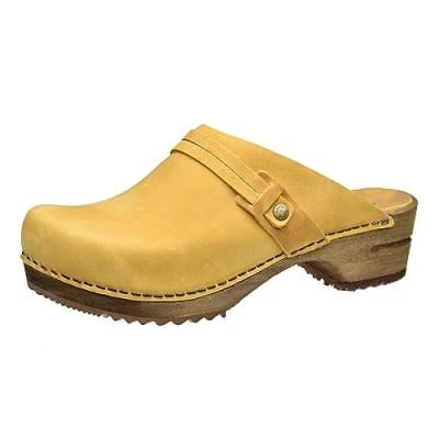 Image de Sanita Ursana Sabots Ouverts Produit Original Fabriqué à la Main pour Femme en Cuir avec Semelle Bois Durable Jaune Moutarde 40 EU