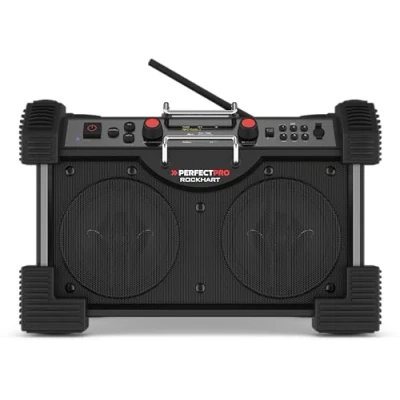 Image de PerfectPro Radio de Chantier ROCKHART Dab + Enceinte Bluetooth avec réception FM Chargeur et Pile au Lithium Inclus Résistante AUX Chocs Portable Port
