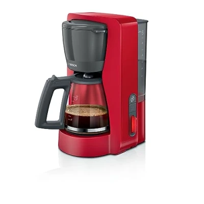 Image de Bosch MyMoment TKA3M134 Machine à café filtre réservoir d&#039;eau amovible arrêt automatique AromaPlus fonction Anti Goutte maintien au chaud détartrage facile Couleur : Rouge