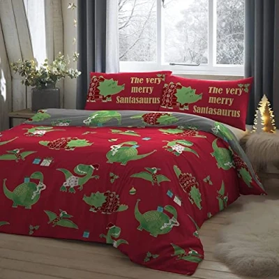 Image de Bedlam Parure de Lit Noël Santasaurus Brille dans Le Noir Simple Rouge