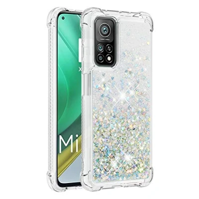 Image de KBIKO zxl Compatible avec Coque Xiaomi Mi 10T, [Silver Back] Fille Silicone Paillette Bling Glitter de Luxe Support，Liquide Housse Etui Protection pour 10T Pro.Silver1 YBL