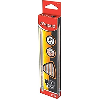 Image de Maped Crayons Graphite 2H #4 Black’Peps à Papier en Bois avec Gomme Forme Triangulaire Ergonomique Boîte de 12 n4 Gris