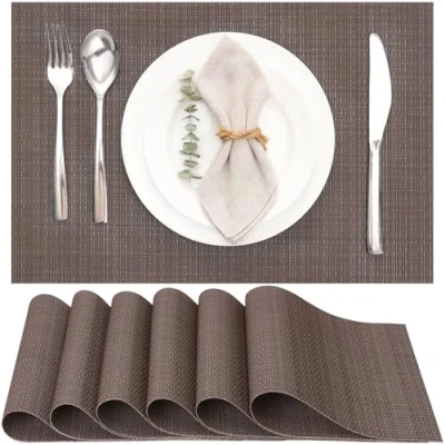 Image de Myir JUN Lot de 6 Sets Table, Tissé Lavable Napperons pour Cuisine ou Table à Manger Résiste la Chaleur Antidérapant Fait en Vinyle (30x45cm) (Marron)