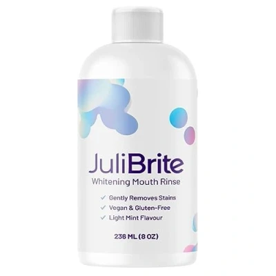 Image de JuliBrite Bain de Bouche Dents Blanches Contre la Mauvaise Haleine A l&#039;huile Coco et au Charbon Bois Sans alcool Bio Naturel 236ML