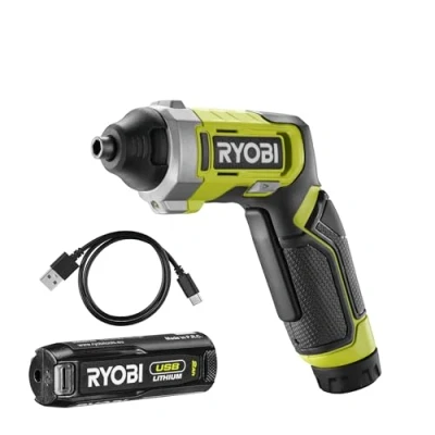 Image de RYOBI Tournevis 4V USB Lithium 5 Nm éclairage LED Câble C 1 batterie 2,0 Ah Livré en coffret avec 10 embouts de vissage RSD4 120T