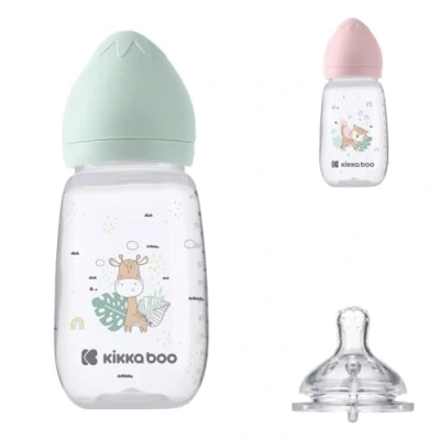 Image de Kikkaboo Biberon Savanna 310ml Tétine silicone taille M Anti colique 6 mois et + [Vert]