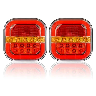 Image de AOHEWEI 2 Pièces 12/24V LED Feux Arrière de Remorque avec étanche, Feu Position Frein Clignotant Dynamique Réflecteur Lumière Plaque D&#039;immatriculation pour RV Caravane Van Camion E mark