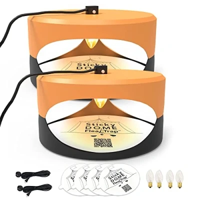 Image de ASPECTEK Piège à puces Sticky dôme avec Discs. sans Odeur, Naturel, pièges Insectes, sûr pour Une Utilisation en intérieur, Les Enfants et Animaux (2 Flea Trap Orange and Black)