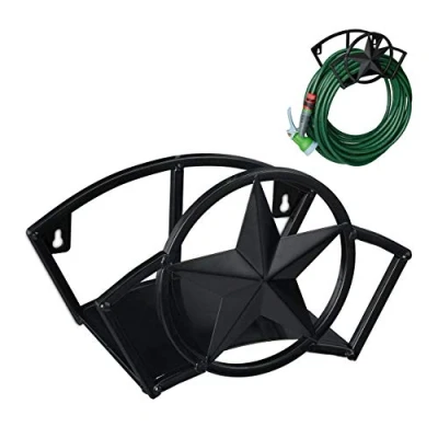 Image de relaxdays Support Tuyau d’arrosage, pour 45 m &amp; 5/8&quot;, Enrouleur, dévidoir, Acier, Montage Mural, Rond, Jardin, Noir