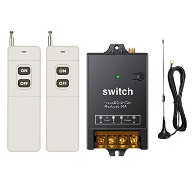 Image de dstfuy Interrupteur a telecommande 12V, commutateur sans fil relais DC 12V/24V/48V/72V/40A, longue distance de 4900 pieds pour pompe à eau, moteur, éclairage, agriculture (commutateur 12V)