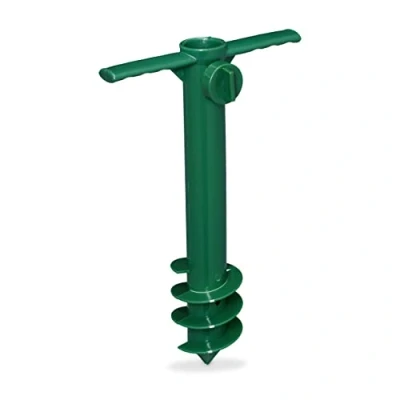 Image de Relaxdays Pied de Parasol et séchoir Parapluie, à Visser, épaisseur Tige 19 32 mm, Camping, Douille enfoncer, Vert