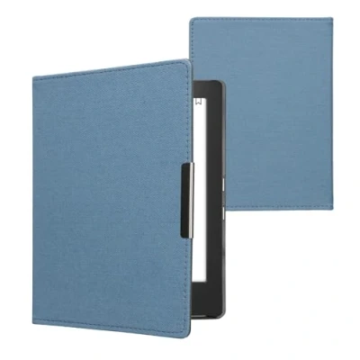Image de kwmobile Étui liseuse Compatible avec Kobo Aura H2O Edition 1 à Rabat magnétique Protection en Jean Bleu