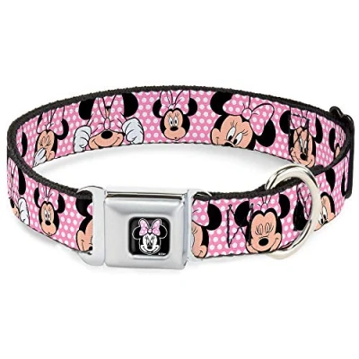 Image de Buckle Down Dybn Minnie Mouse Visage Complet Couleur Rose à Pois/Noir Collier de Chien